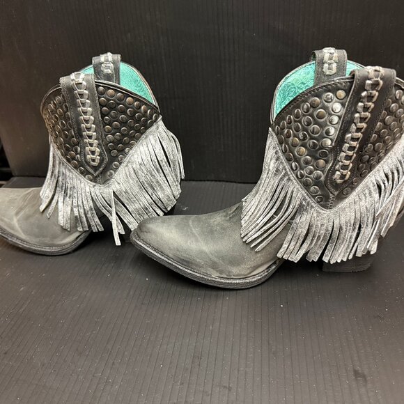 Corral E1435 LD Black Studs & Fringe Ankle Boots Bootie - NEW - Picture 6 of 9